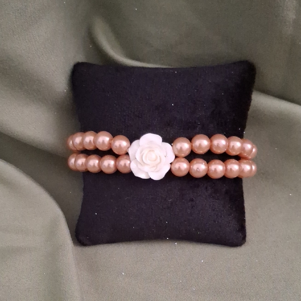 Paparazzi Brown and Double-Strand Bracelet White Flower